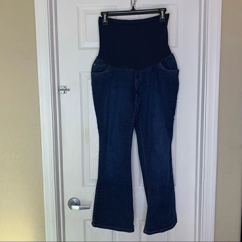 Indigo Blue Dark Denim Maternity Jeans Size Petite Large Full Belly Panel